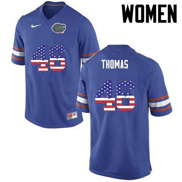 Florida Gators Women #46 Will Thomas College Football USA Flag Fashion Blue